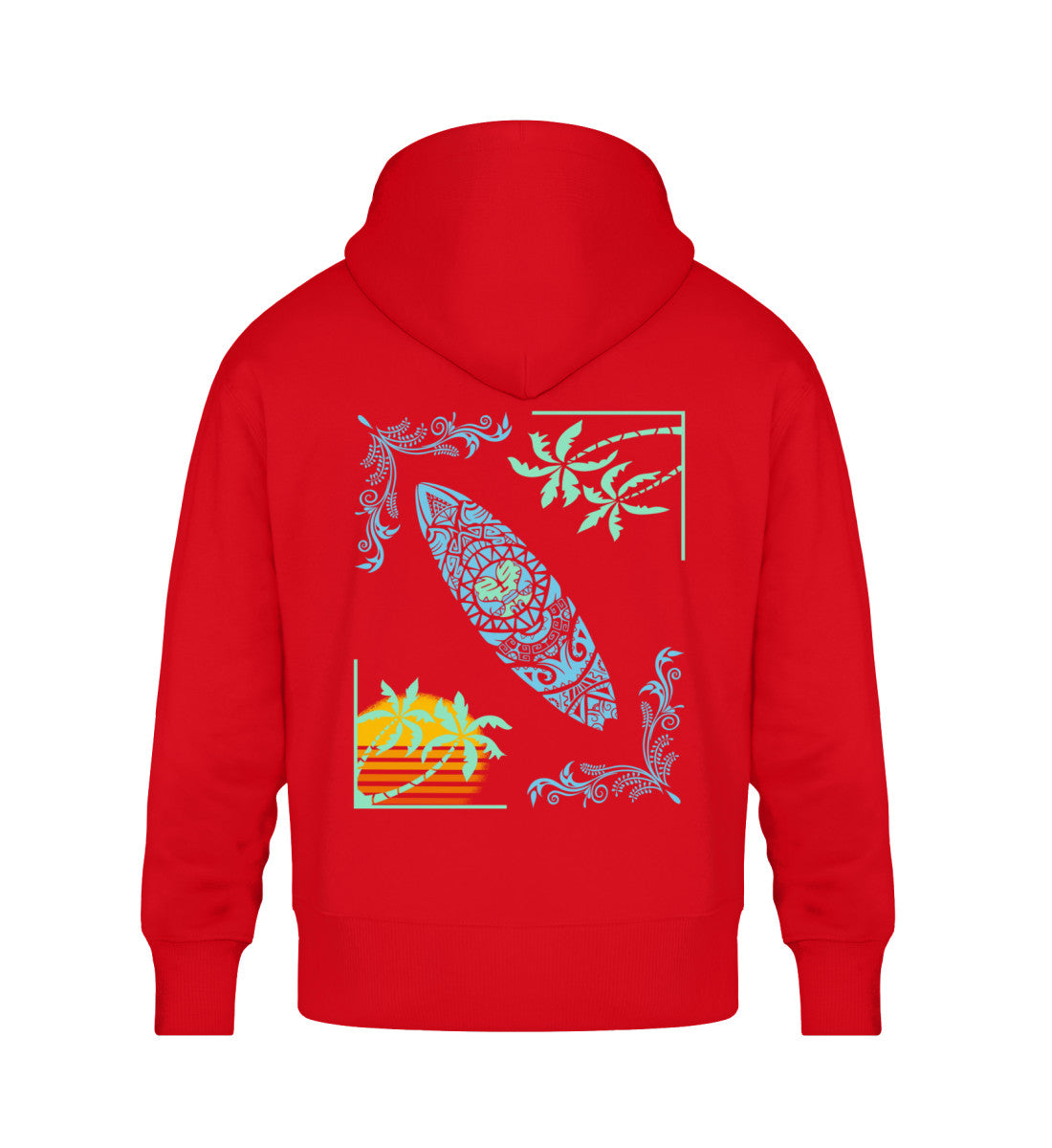 Roter Hoodie in Oversize Fit mit dem Design der Surf where wet dreams become true Kollektion von Roger Rockawoo Clothing