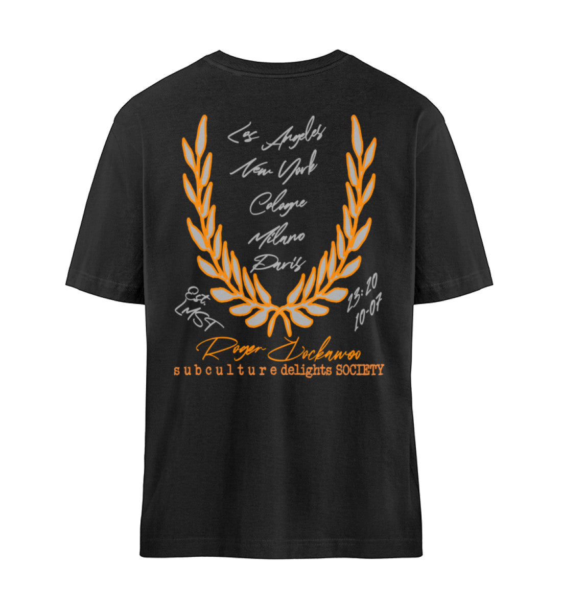Schwarzes T-Shirt Unisex Relaxed Fit für Frauen und Männer bedruckt mit dem Design der Roger Rockawoo Kollektion punk is not dead horse