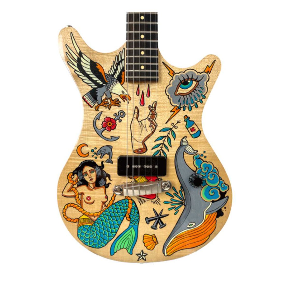 E-Gitarre QCumber Guitars mit Tattoo Motiven