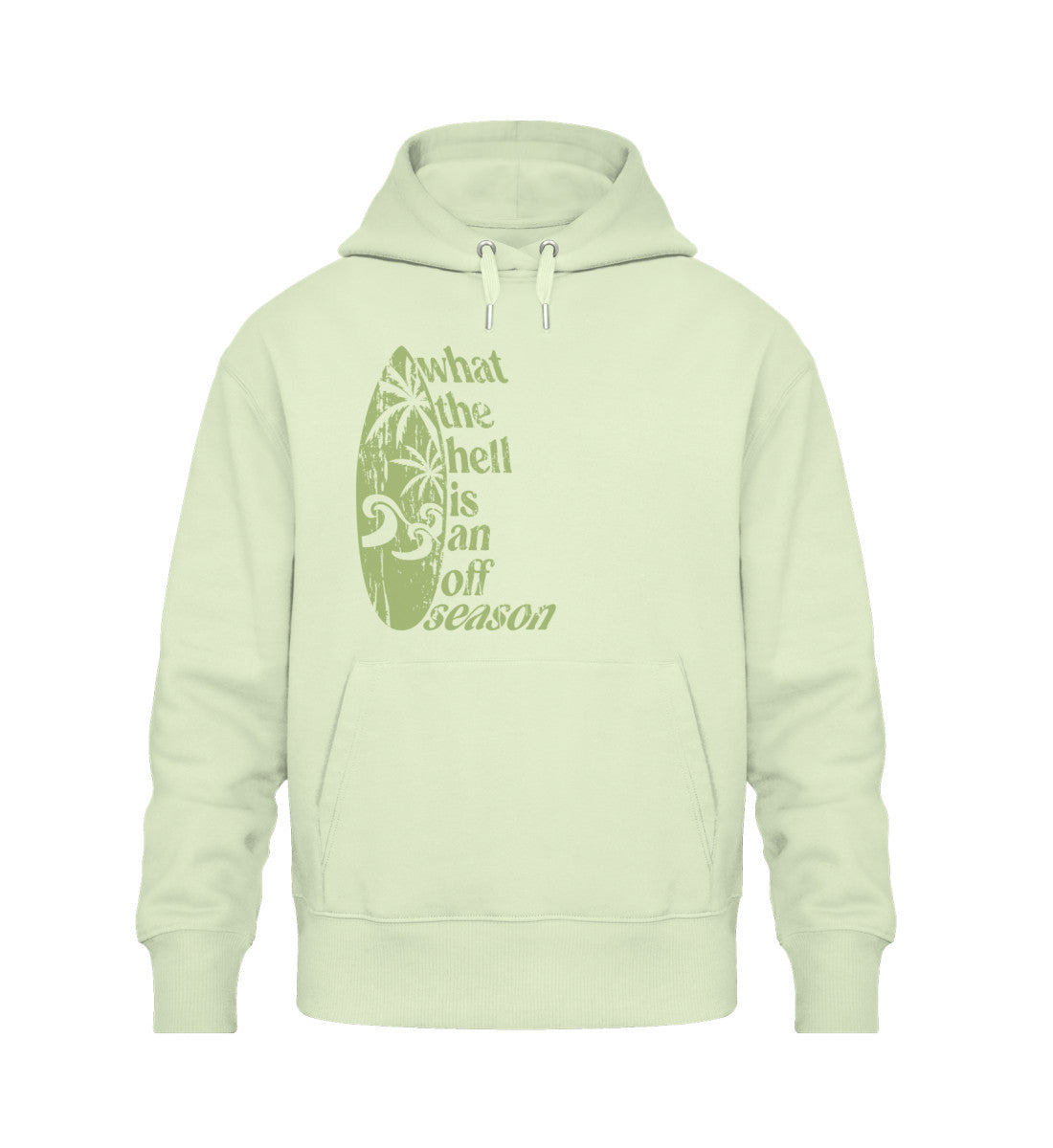 Stem Green Oversize Hoodie Unisex für Frauen und Männer bedruckt mit dem Design der Roger Rockawoo Kollektion Surf Off Season