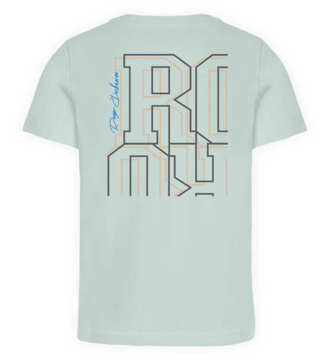 Carribean Blue farbiges Kinder T-Shirt für Mädchen und Jungen bedruckt mit dem Design der Roger Rockawoo Kollektion and then basketball came along