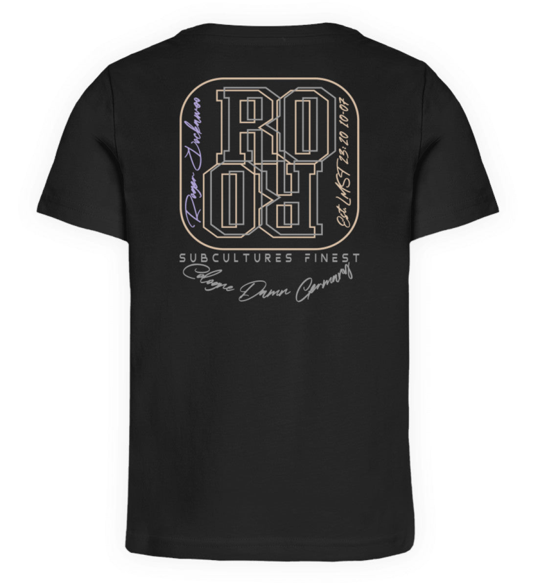 Schwarzes Kinder T-Shirt für Mädchen und Jungen bedruckt mit dem Design der Roger Rockawoo Kollektion E-Gitarre Distortion is not a crime