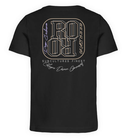Schwarzes Kinder T-Shirt für Mädchen und Jungen bedruckt mit dem Design der Roger Rockawoo Kollektion E-Gitarre Distortion is not a crime