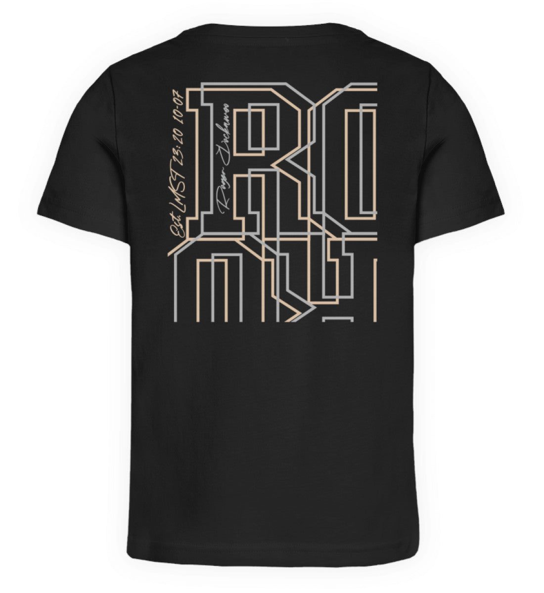 Schwarzes Kinder T-Shirt für Mädchen und Jungen bedruckt mit dem Design der Roger Rockawoo Kollektion E-Gitarre Distortion is not Sabotage