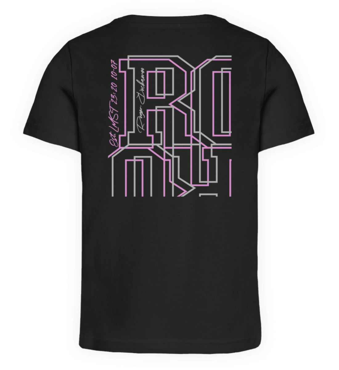 Schwarzes Kinder T-Shirt für Mädchen und Jungen bedruckt mit dem Design der Roger Rockawoo Kollektion Let there be BMX