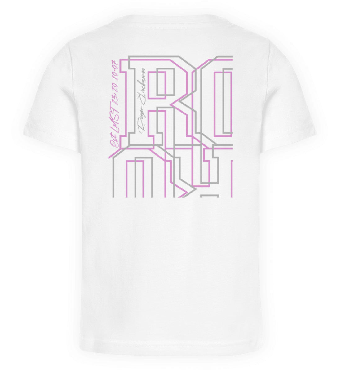 Weißes Kinder T-Shirt für Mädchen und Jungen bedruckt mit dem Design der Roger Rockawoo Kollektion Let there be BMX