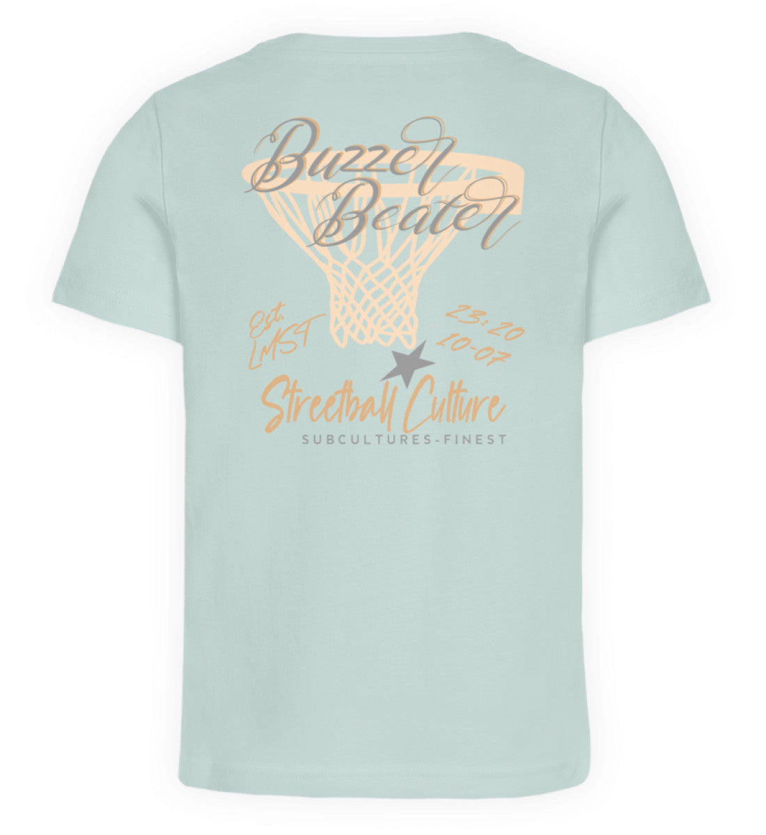 Carribean Blue Kinder T-Shirt für Mädchen und Jungen bedruckt mit dem Design der Roger Rockawoo Kollektion Basketball Streetball Buzzer Beater