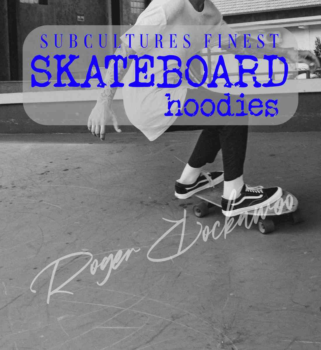 Hoodie Unisex für Damen und Herren im Relaxed Fit rückseitig bedruckt in weiß mit Design der Skateboard Bang Up Brain Kollektion und dem Logo Schriftzug von Roger Rockawoo Clothing