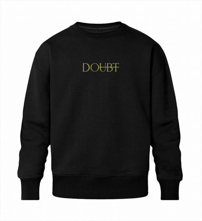 Schwarzes Sweatshirt Unisex für Frauen und Männer bedruckt mit dem Design der Roger Rockawoo Kollektion No Doubt