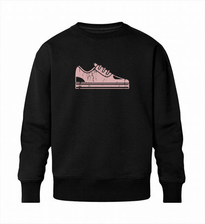 Schwarzes Sweatshirt Unisex für Frauen und Männer bedruckt mit dem Design der Roger Rockawoo Kollektion Vintage Sneaker