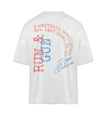 T-Shirt Relaxed Fit Damen Herren mit Print Design der Basketball Run and Gun Kollektion im Roger Rockawoo Fashion Webstore White-3