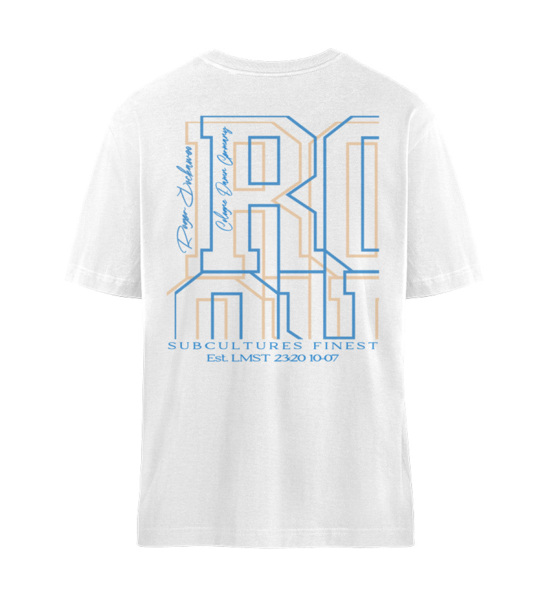 Weißes T-Shirt Unisex Relaxed Fit für Frauen und Männer bedruckt mit dem Design der Roger Rockawoo Kollektion and then basketball came along