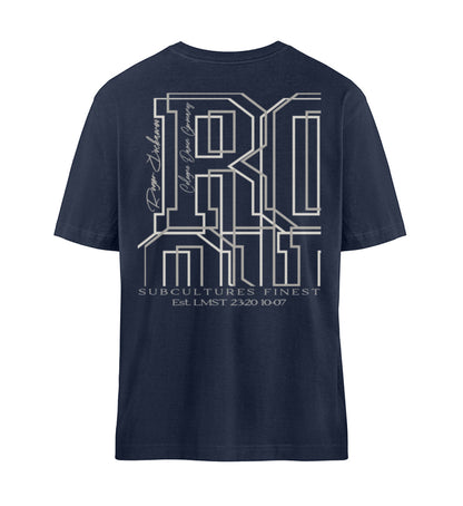 Navy Blue T-Shirt Unisex Relaxed Fit für Frauen und Männer bedruckt mit dem Design der Roger Rockawoo Kollektion and then metal came along