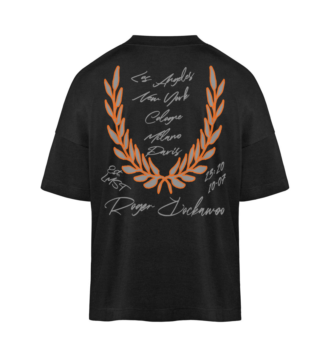 Schwarzes T-Shirt Damen Herren Unisex mit Print Design der Basketball Downtown Kollektion von Roger Rockawoo Clothing