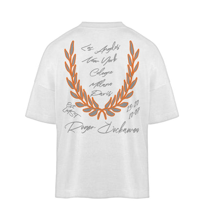 Weißes T-Shirt Damen Herren Unisex mit Print Design der Basketball Downtown Kollektion von Roger Rockawoo Clothing