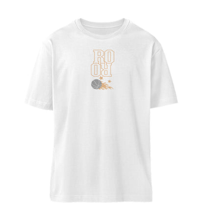 Weißes T-Shirt Unisex Relaxed Fit für Frauen und Männer bedruckt mit dem Design der Roger Rockawoo Kollektion Basketball Streetball Buzzer Beater