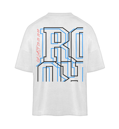 Weißes T-Shirt Unisex Oversize Fit für Frauen und Männer bedruckt mit dem Design der Roger Rockawoo Kollektion Basketball Buzzer Beater Streetball