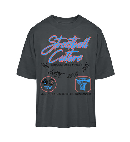 Schwarzes T-Shirt Unisex Oversize Fit für Frauen und Männer bedruckt mit dem Design der Roger Rockawoo Kollektion Basketball Buzzer Beater Streetball