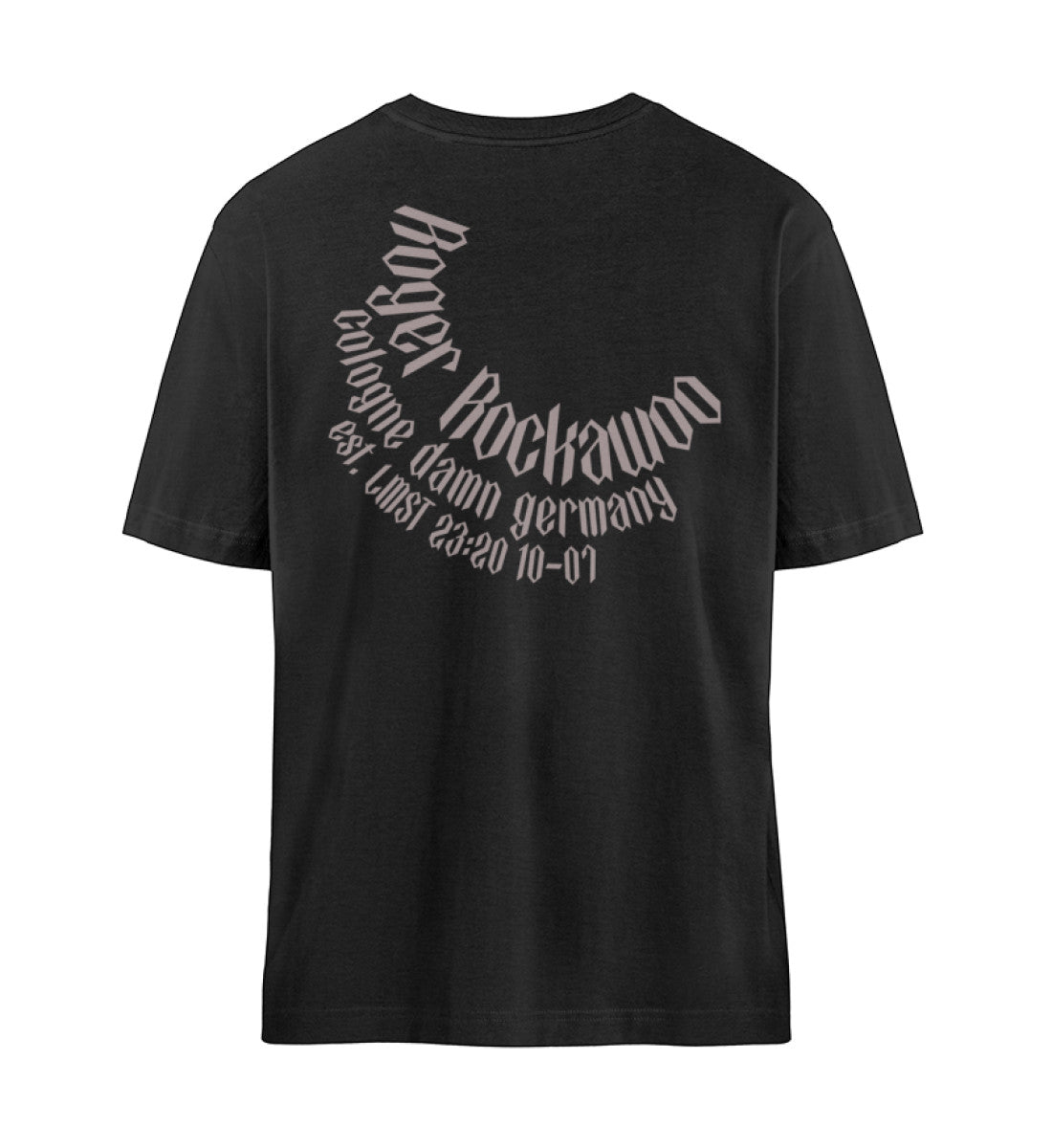 Schwarzes T-Shirt Unisex Relaxed Fit für Frauen und Männer bedruckt mit dem Design der Roger Rockawoo Kollektion Boxing Stare Down look like a beauty and train like a beast