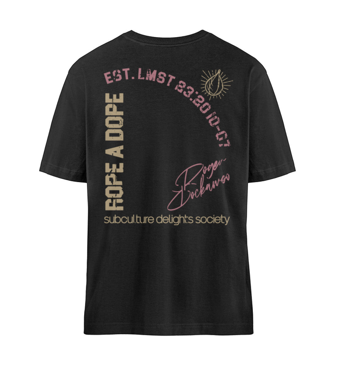 Schwarzes T-Shirt Unisex Relaxed Fit für Frauen und Männer bedruckt mit dem Design der Roger Rockawoo Clothing Kollektion Boxing Rope A Dope