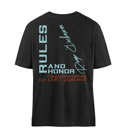 Black T-Shirt Damen Herren Unisex mit Print Design der Boxing Rules and Honor Kollektion von Roger Rockawoo Clothing