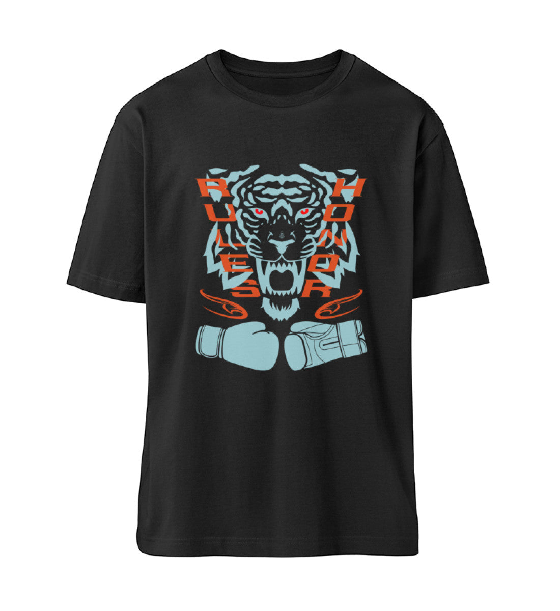 Black T-Shirt Damen Herren Unisex mit Print Design der Boxing Rules and Honor Kollektion von Roger Rockawoo Clothing