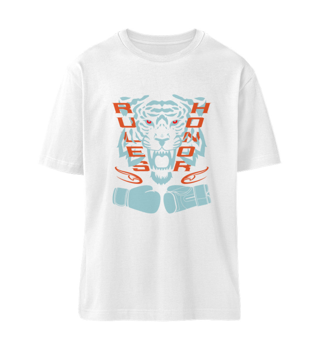 T-Shirt Damen Herren Unisex mit Print Design der Boxing Rules and Honor Kollektion im Roger Rockawoo Fashion Webstore White-3