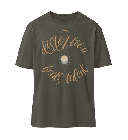 Khaki T-Shirt Unisex Relaxed Fit für Frauen und Männer bedruckt mit dem Design der Roger Rockawoo Kollektion guitar distortion beats talent