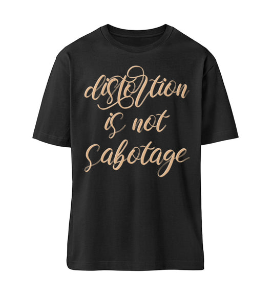 Schwarzes T-Shirt Unisex Relaxed Fit für Frauen und Männer bedruckt mit dem Design der Roger Rockawoo Kollektion guitar distortion is not sabotage