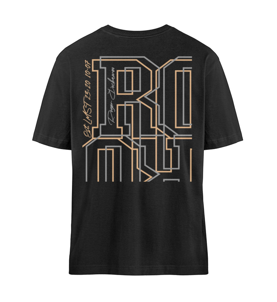 Schwarzes T-Shirt Unisex Relaxed Fit für Frauen und Männer bedruckt mit dem Design der Roger Rockawoo Kollektion mountainbike downhill culture