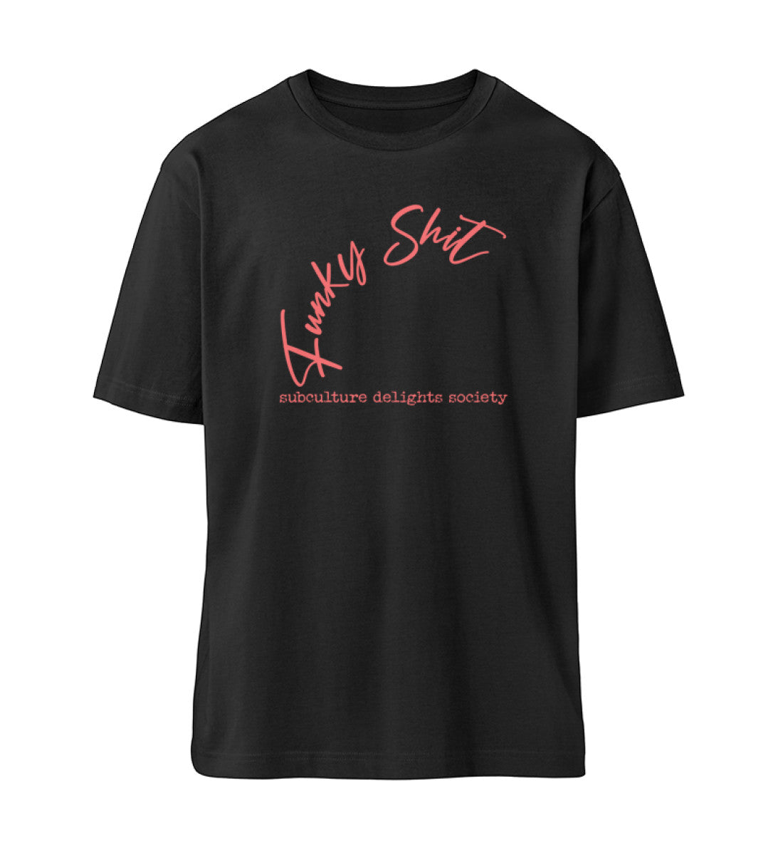 Schwarzes T-Shirt Unisex Relaxed Fit für Frauen und Männer bedruckt mit dem Design der Roger Rockawoo Clothing Kollektion Guitar Funky Shit