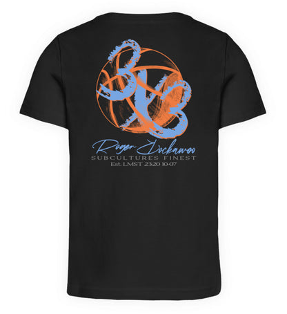Schwarzes Kinder T-Shirt für Mädchen und Jungen bedruckt mit dem Design der Roger Rockawoo Kollektion Basketball 3x3 Streetball Check Ball