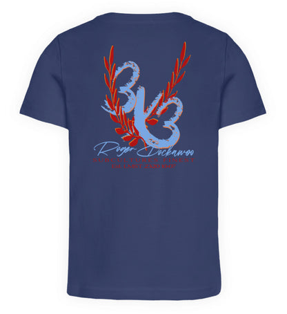 Blaues Kinder T-Shirt für Mädchen und Jungen bedruckt mit dem Design der Roger Rockawoo Kollektion Basketball 3x3 Streetball Downtown