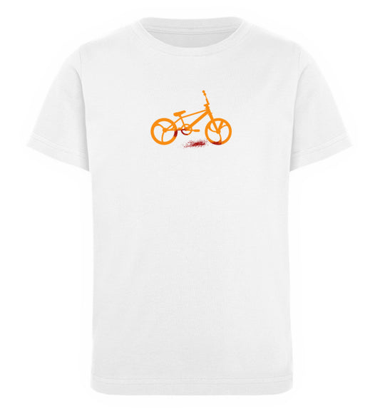 Weißes Kinder T-Shirt für Mädchen und Jungen bedruckt mit dem Design der Roger Rockawoo Kollektion BMX subculture