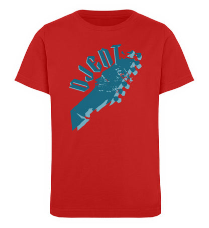 Rotes Kinder T-Shirt für Mädchen und Jungen bedruckt mit dem Design der Roger Rockawoo Kollektion e-guitar djent