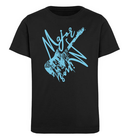 Schwarzes Kinder T-Shirt für Mädchen und Jungen bedruckt mit dem Design der Roger Rockawoo Kollektion Guitar major or minor