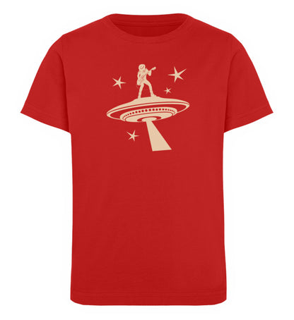 Rotes Kinder T-Shirt für Mädchen und Jungen bedruckt mit dem Design der Roger Rockawoo Kollektion Guitar outaspace gig