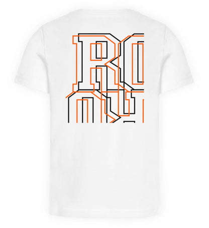 Weißes Kinder T-Shirt für Mädchen und Jungen bedruckt mit dem Design der Roger Rockawoo hip hop is rocknroll