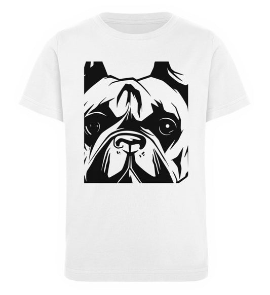 Weißes Kinder T-Shirt für Mädchen und Jungen bedruckt mit dem Design der Roger Rockawoo we are not alone mops hund