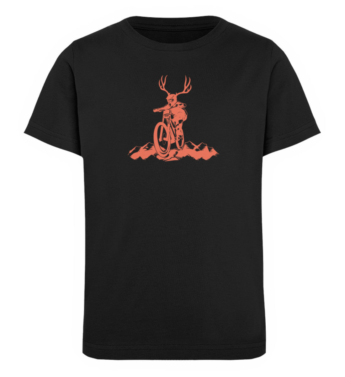 Schwarzes Kinder T-Shirt für Mädchen und Jungen bedruckt mit dem Design der Roger Rockawoo Kollektion Mountainbike downhill upthrill
