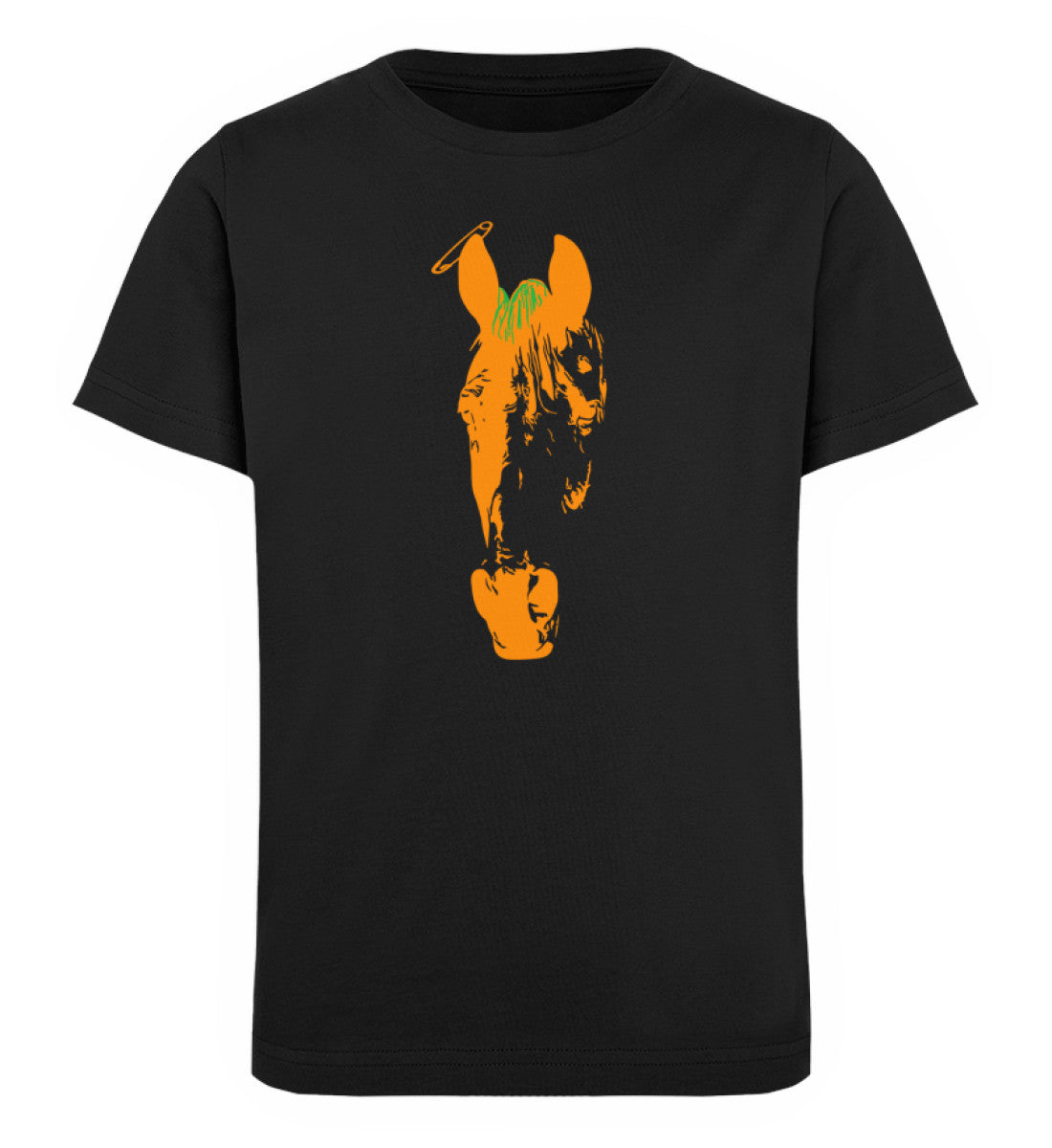Schwarze Kinder T-Shirt für Mädchen und Jungen bedruckt mit dem Design der Roger Rockawoo Kollektion punk is not dead pferd