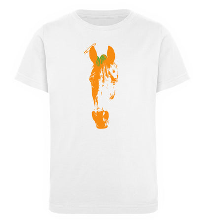 Weißes Kinder T-Shirt für Mädchen und Jungen bedruckt mit dem Design der Roger Rockawoo Kollektion punk is not dead pferd