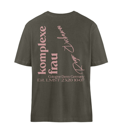 Khaki T-Shirt für Frauen und Maenner mit dem Design aus der Roger Rockawoo Kollektion Komplexe Frau