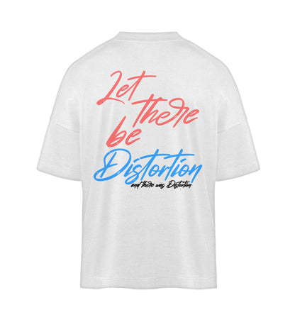 Weißes T-Shirt Unisex Oversize Fit für Frauen und Männer bedruckt mit dem Design der Roger Rockawoo Kollektion Let there be Distortion