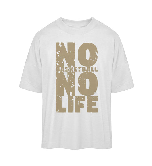 Weißes T-Shirt im Unisex Oversize Fit für Frauen und Männer bedruckt mit dem Design der Roger Rockawoo Kollektion no basketball no life
