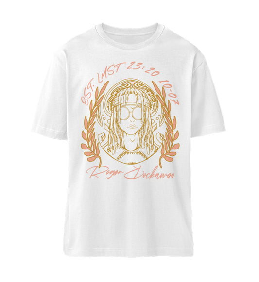 Weißes T-Shirt Unisex Relaxed Fit für Frauen und Männer bedruckt mit dem Design der Roger Rockawoo Kollektion only the paranoid survive