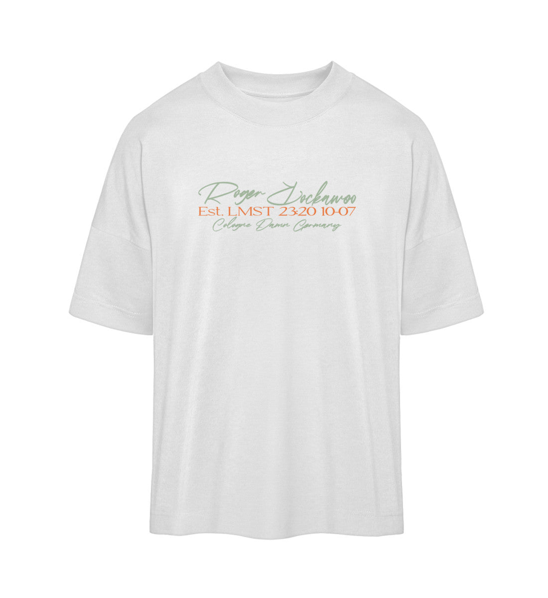 Weißes T-Shirt Unisex Oversize Fit für Frauen und Männer bedruckt mit dem Design der Roger Rockawoo Kollektion basketball 3x3