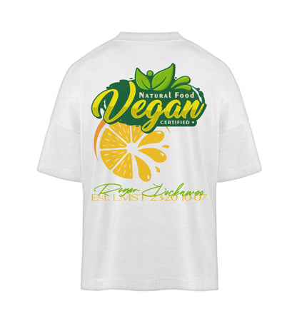 Weißes T-Shirt Unisex Oversize Fit für Frauen und Männer bedruckt mit dem Design der Roger Rockawoo Kollektion vegan as