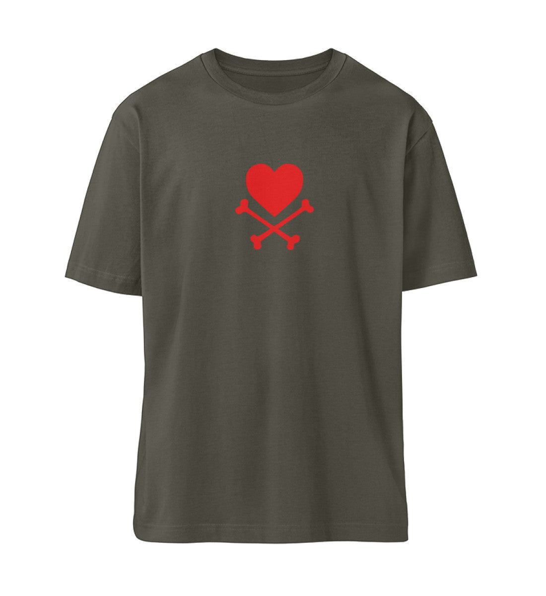 Khaki T-Shirt Unisex für Damen und Herren in bedruckt mit dem Design der Roger Rockawoo Kollektion Pirate of love