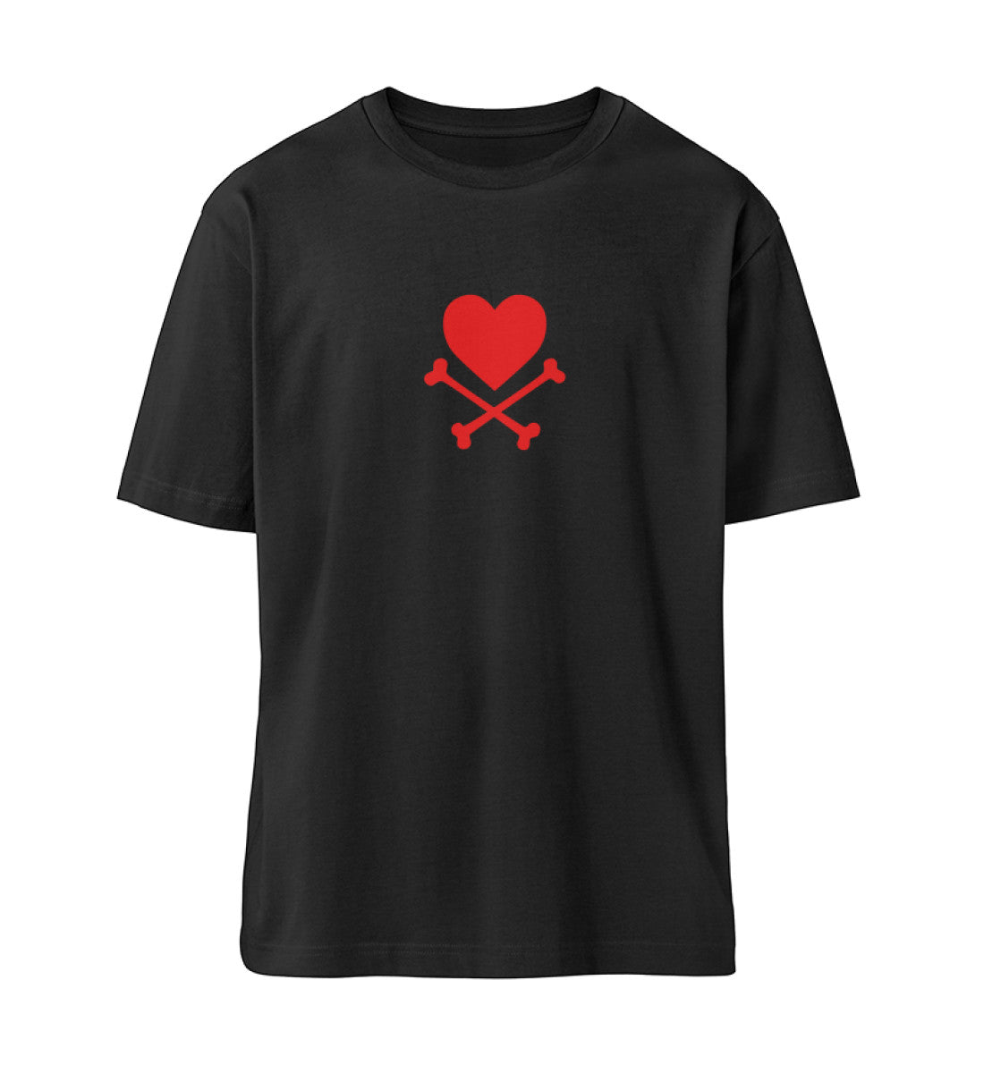 Schwarzes T-Shirt Unisex für Damen und Herren in bedruckt mit dem Design der Roger Rockawoo Kollektion Pirate of love